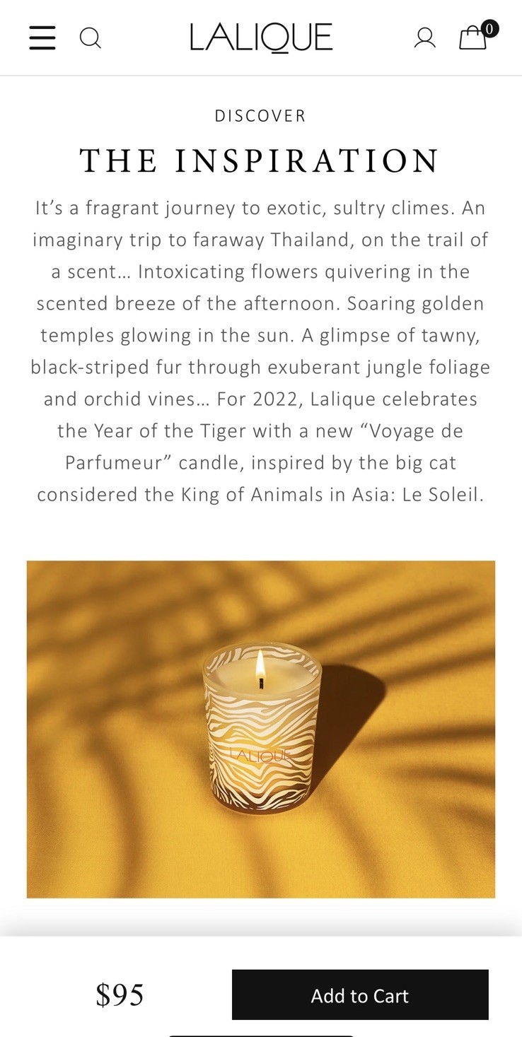LALIQUE Scented Candle VOYAGE DE PARFUMEUR LE SOLEIL CHIANG MAI THAILAND 190g