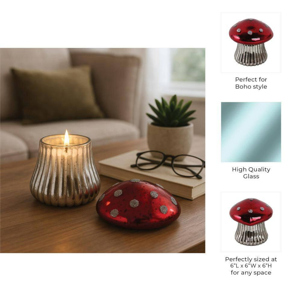 6 In. Red Glass Cinnamon Mushroom Candle 12 Oz