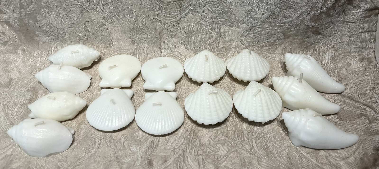 Pottery Barn White Mixed Sea Shell Candles Set Of 15 Nautical Beach House Decor