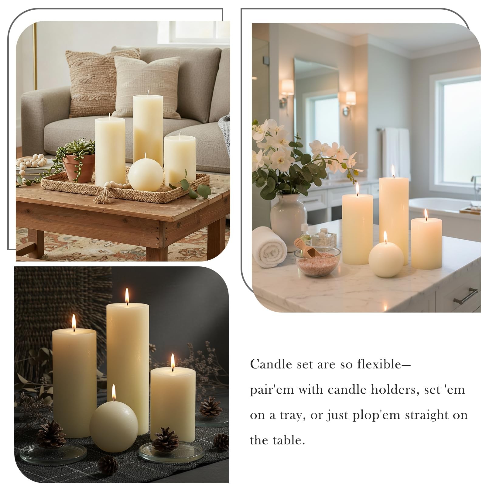 Rustic Ivory Pillar Candles Set – 4 Pcs Assorted Sizes Unscented Pillar Candl…