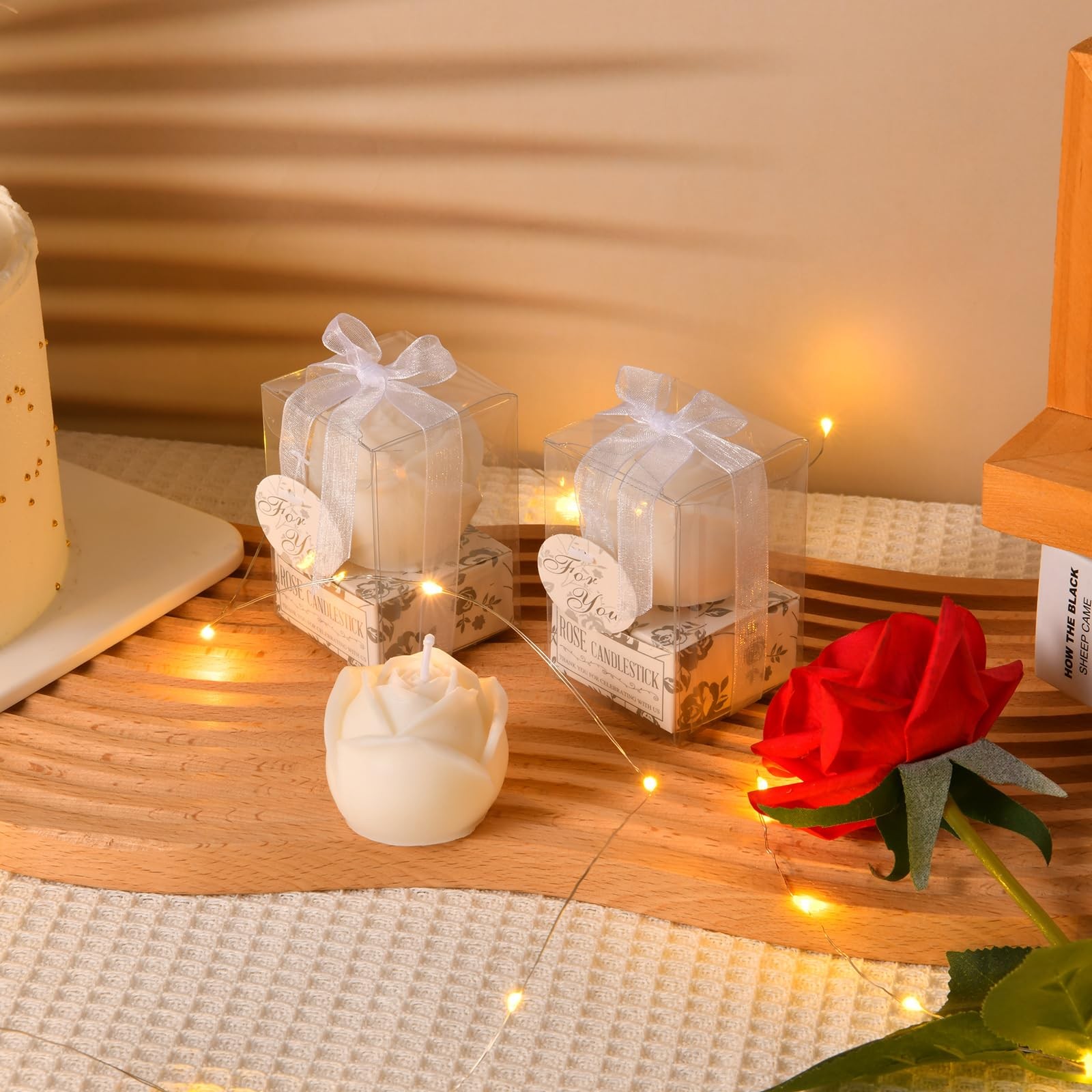 24 Set White Rose Flower Shape Candle Bulk Wedding Party Favors Romantic Hand…