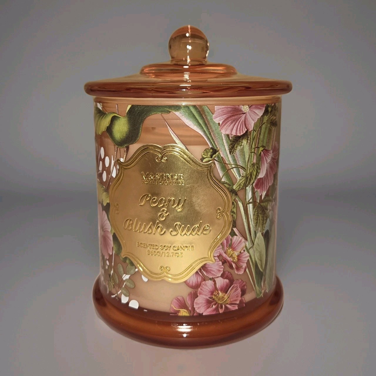 M&SENSE Peony Candle Jar Botanical Decorative Home Scented Organic Soy 12.7oz