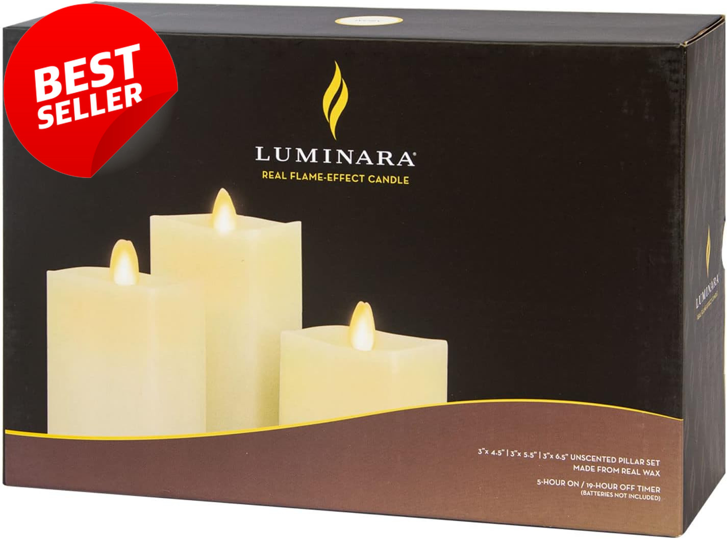 Flameless LED Pillar Candles Set of 3 Ivory Moving Flame Remote Timer – US