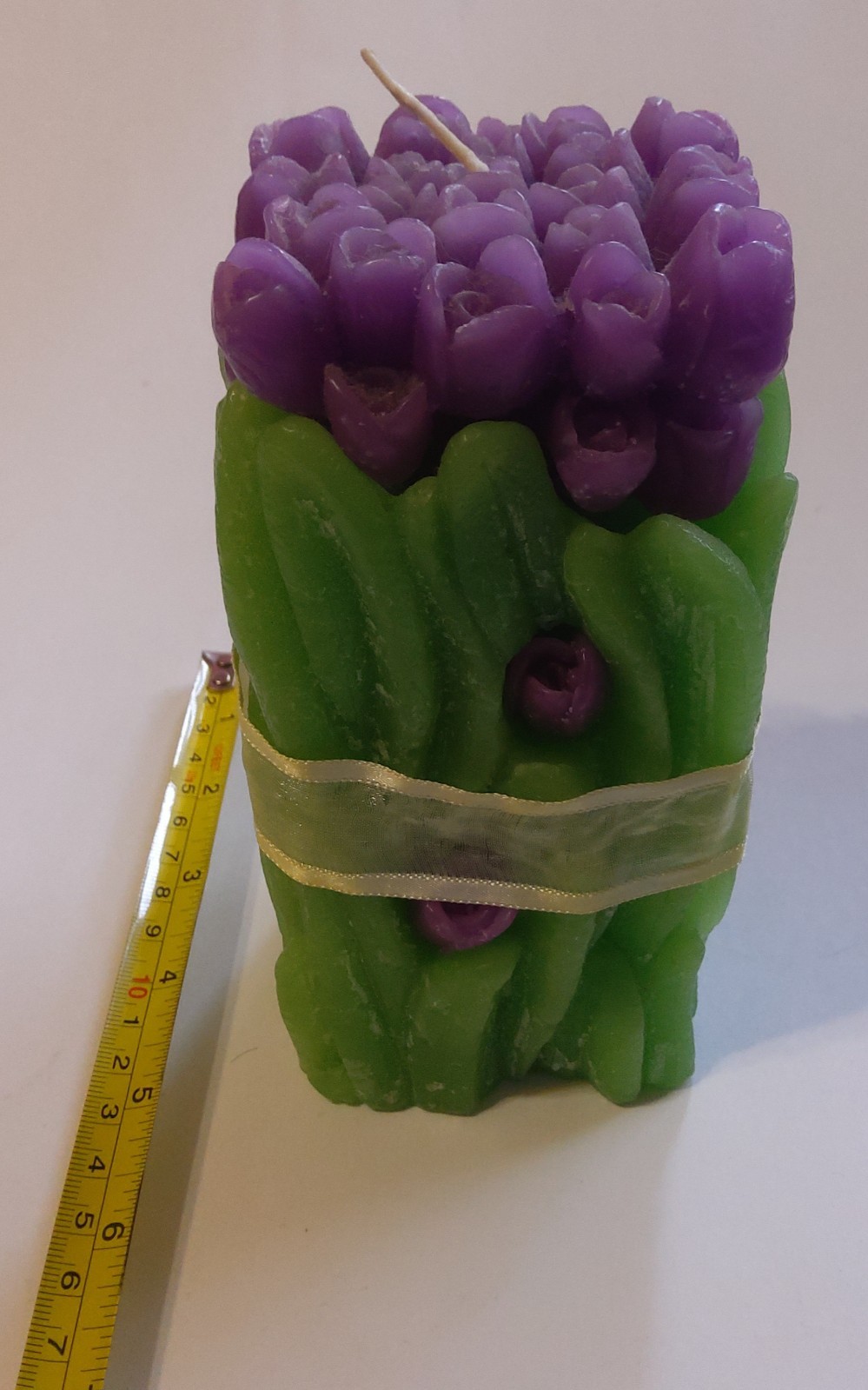 Candle Bouquet of Purple Roses Pillar Candle 6in tall