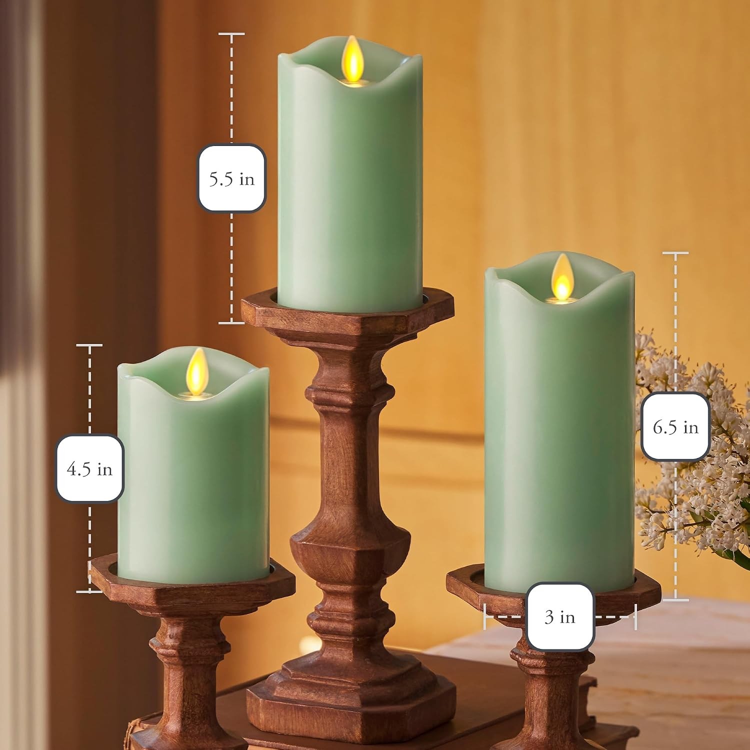 Set of 3 (3″ x 4.5″,5.5″,6.5″) Flameless LED Flickering Battery Candle Moving Fl