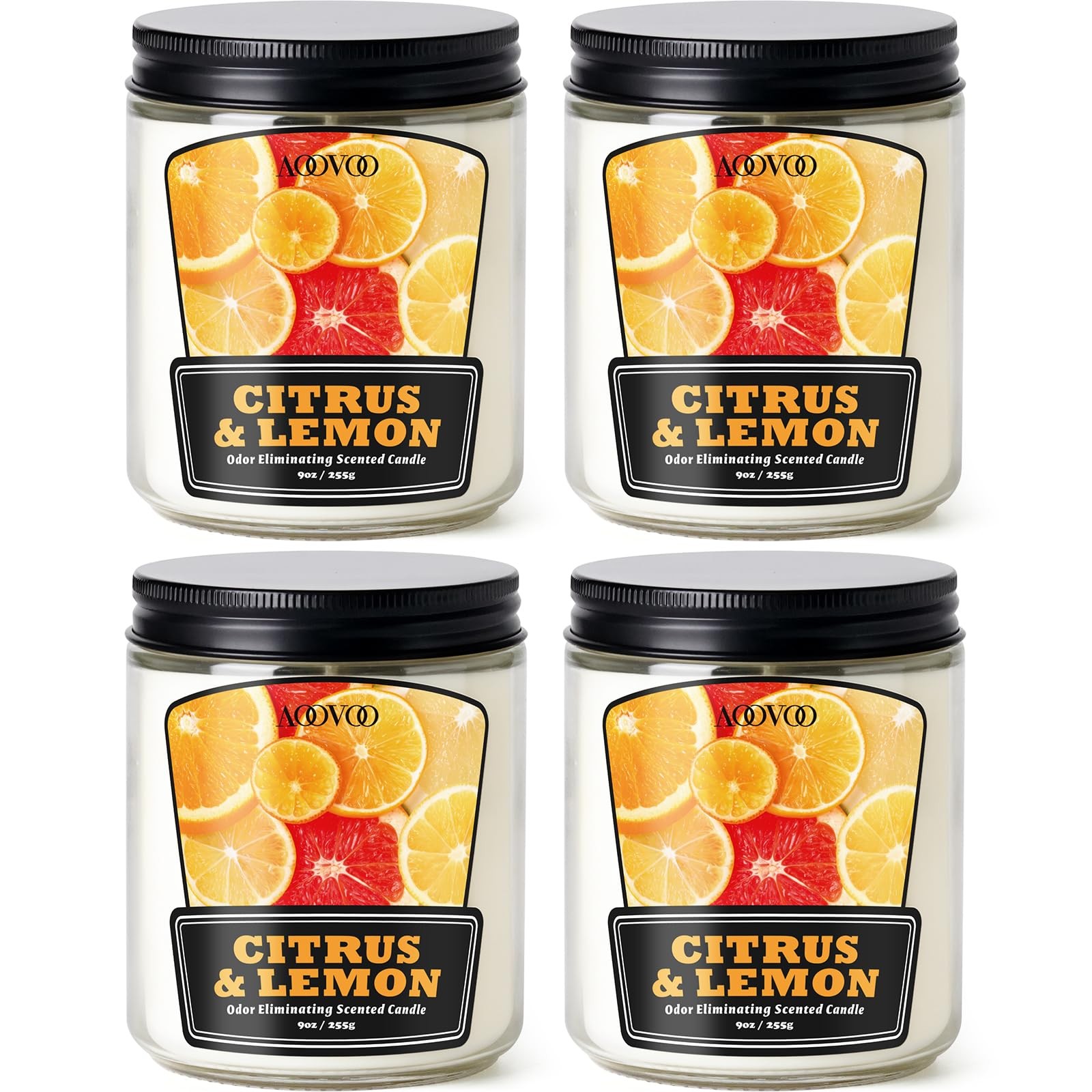 AOOVOO 4 Pack Citrus Lemon Odor Eliminating Candle Set – 36 oz Non Toxic | El…