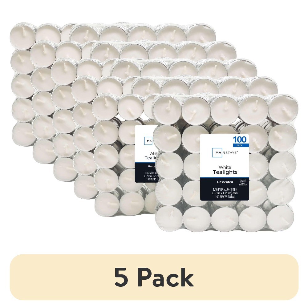 (5 pack) White Unscented Indoor/Outdoor Tealight Candles, 100 Count