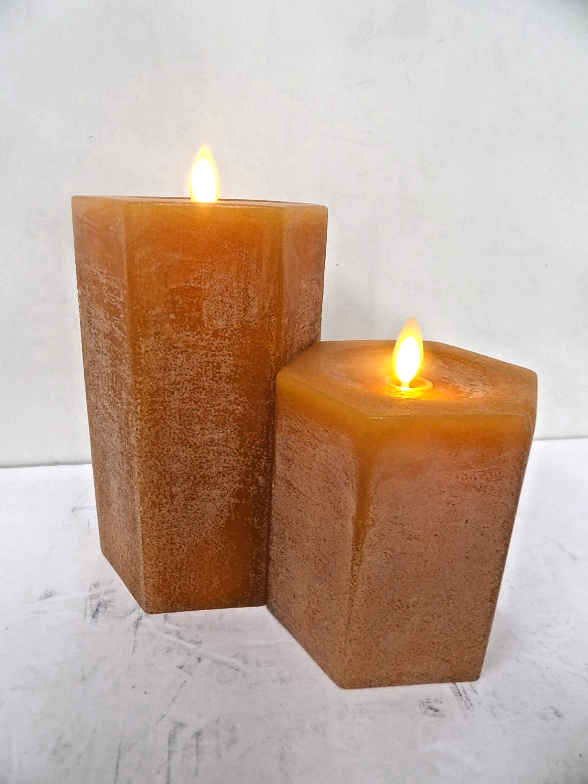 Luminara Matchless Rust Orange Hexagon Pillar Candle Set with Remote