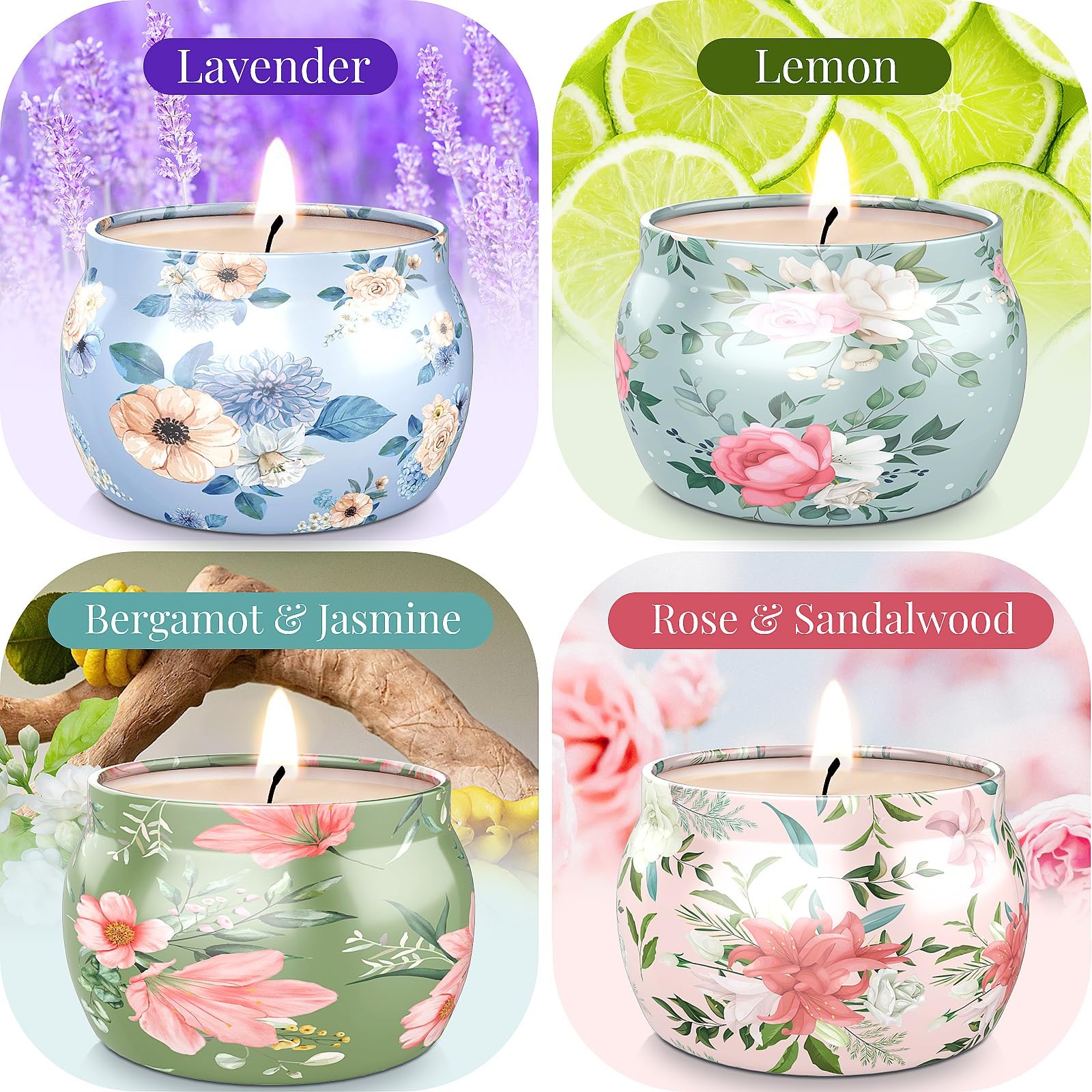 Scented Candles Set, 17.6 oz 4 Pack Home Scented Candles, 100-120 Hours Candl…