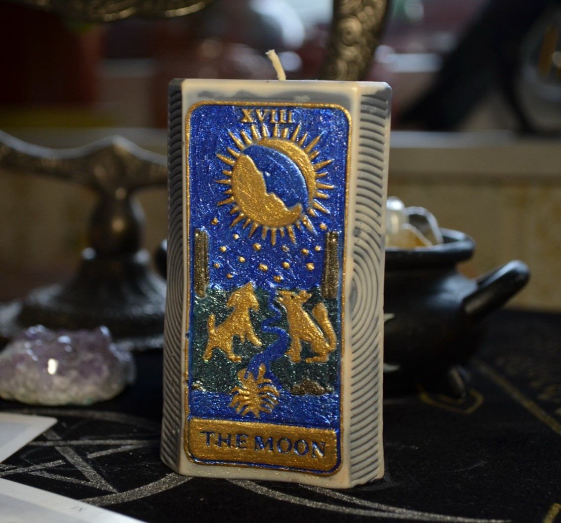 Esoteric Tarot Candle Set Sun XIX & Moon XVIII Light Shadow Balance Ritual Decor