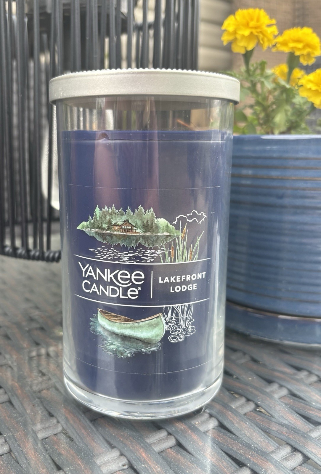Yankee Candle Lakefront Lodge Medium Pillar Scented Candle 14.25oz Blue Outdoors