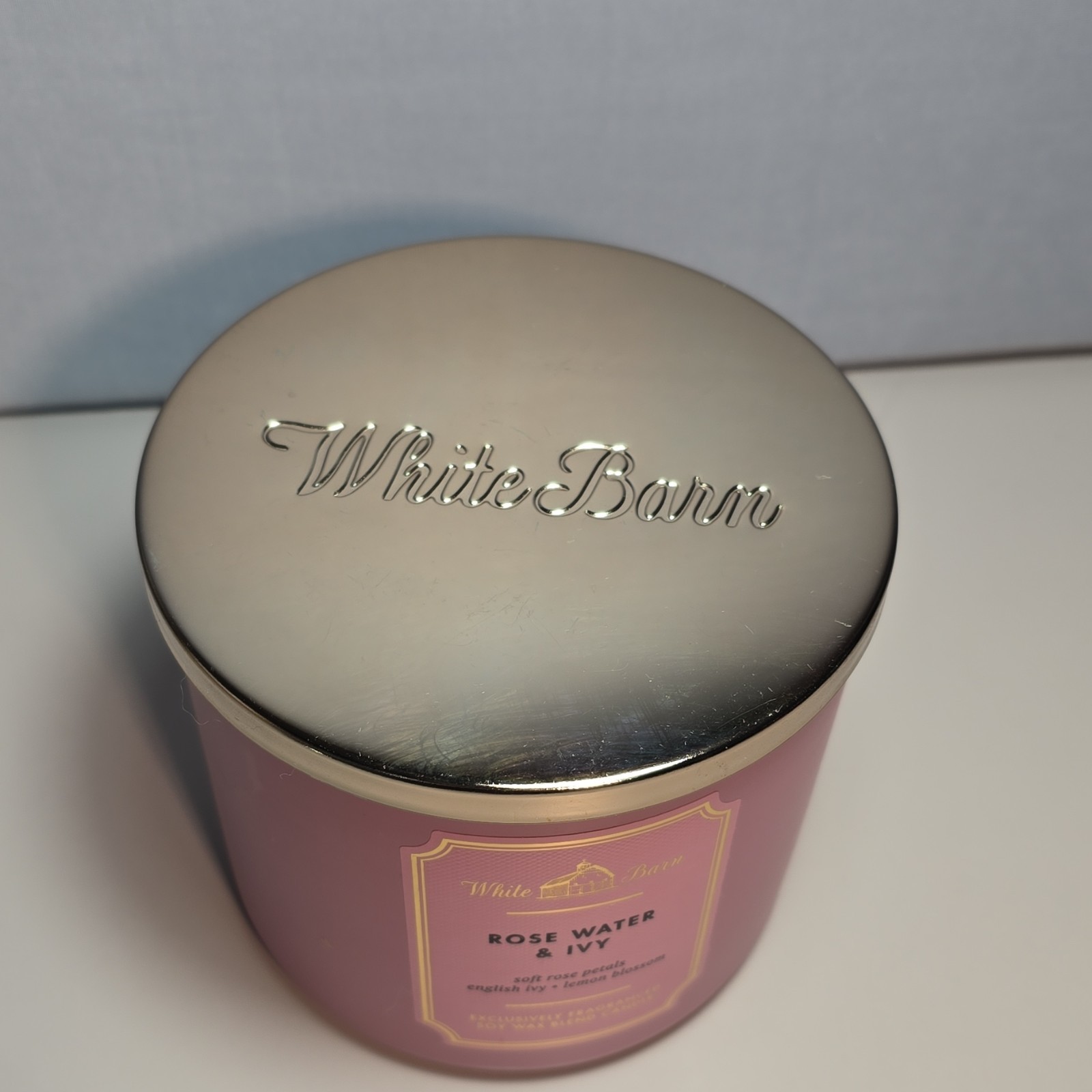 White Barn Rose Water & Ivy Scented 3-Wick Jar Candle 14.5 oz Pink
