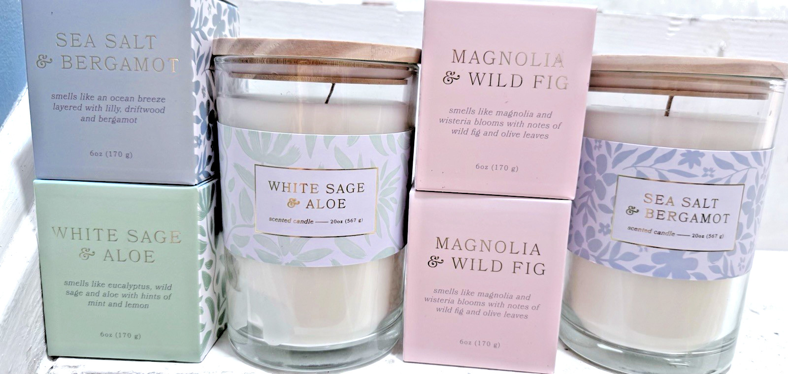 Overjoyed Boutique Candle Lot 6 SeaSalt Bergamot Magnolia Sage Aloe 4-6oz 2-20oz