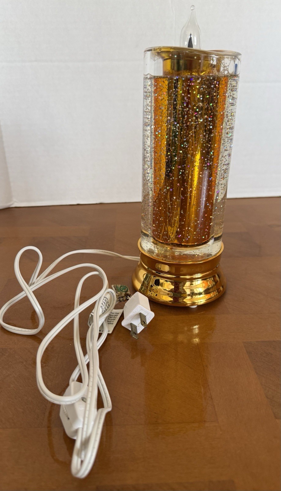 Flameless Lava Light Candle 10in Gold/Clear Glitter Swirl Corded Indoor C-1107