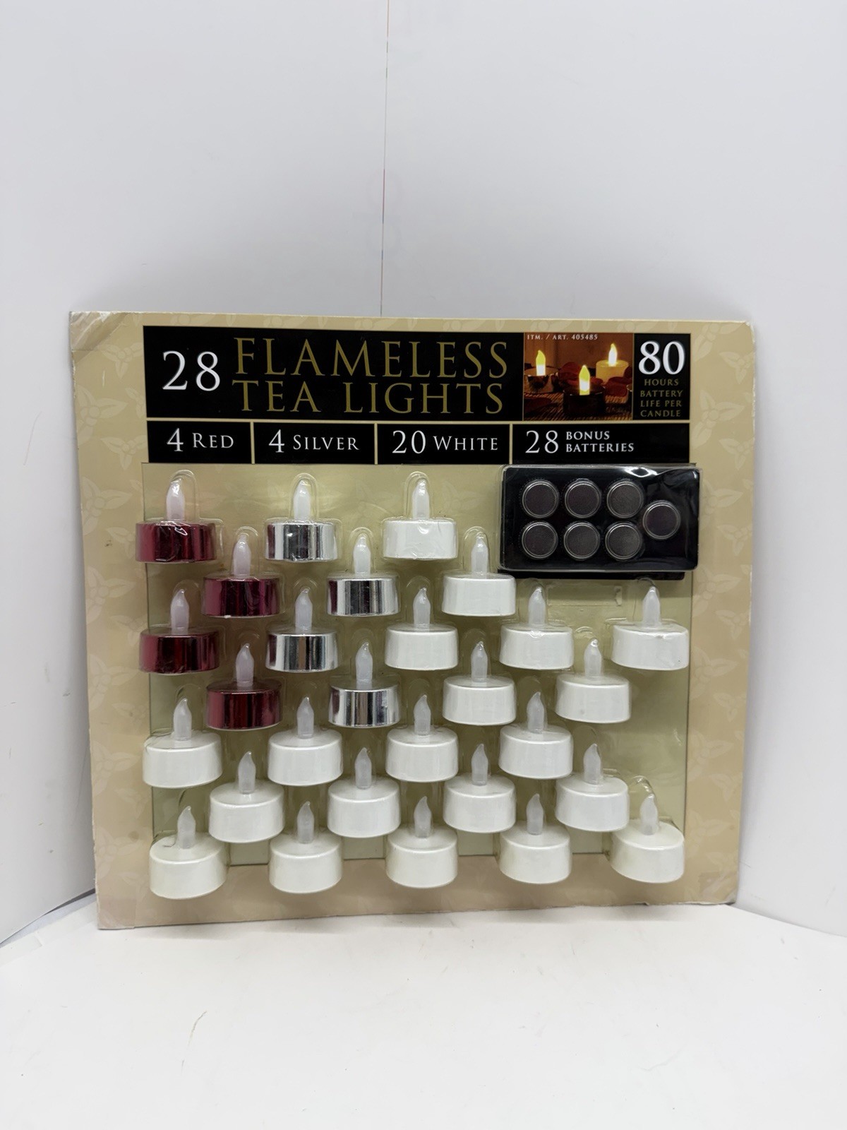 28 Flameless LED Tea Light Candles 56 CR2032 Batteries White Red Silver NEW
