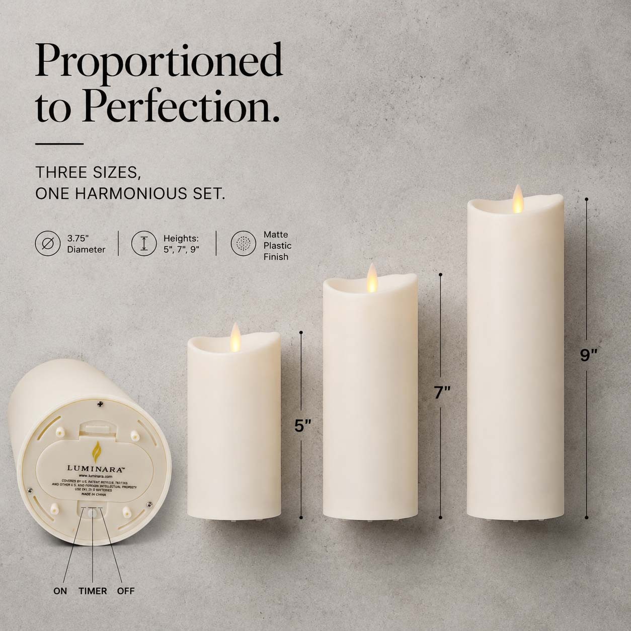 Luminara Flameless Outddoor Waterproof Pillar Candles with Remote Ivory Set of 3