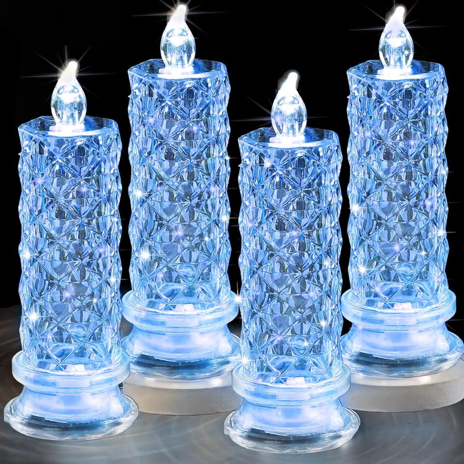 Flameless LED Candles Set of 4 with Santa Claus, Snowman Decals – Battery Ope…