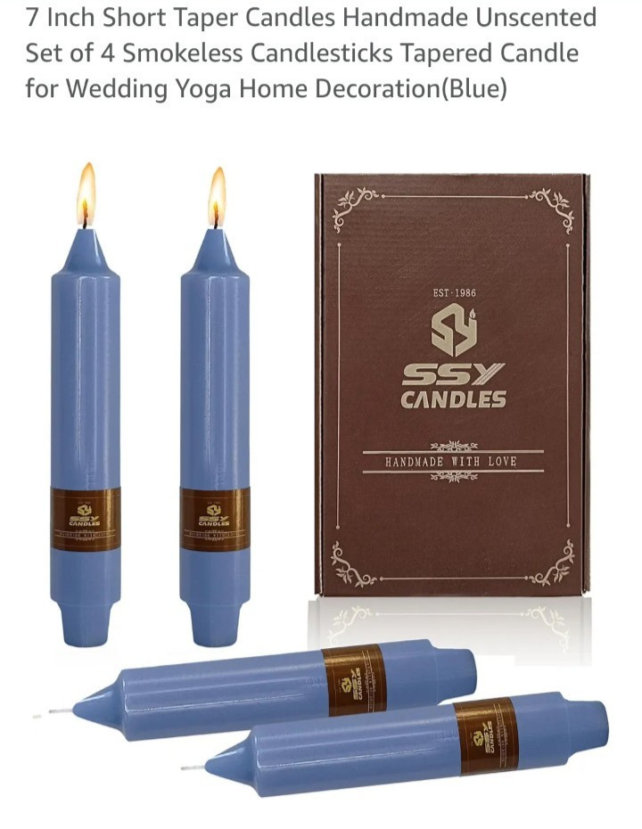 Short Taper Candle 7″ Blue Unscented 4pcs Wedding Holiday SSY Candles