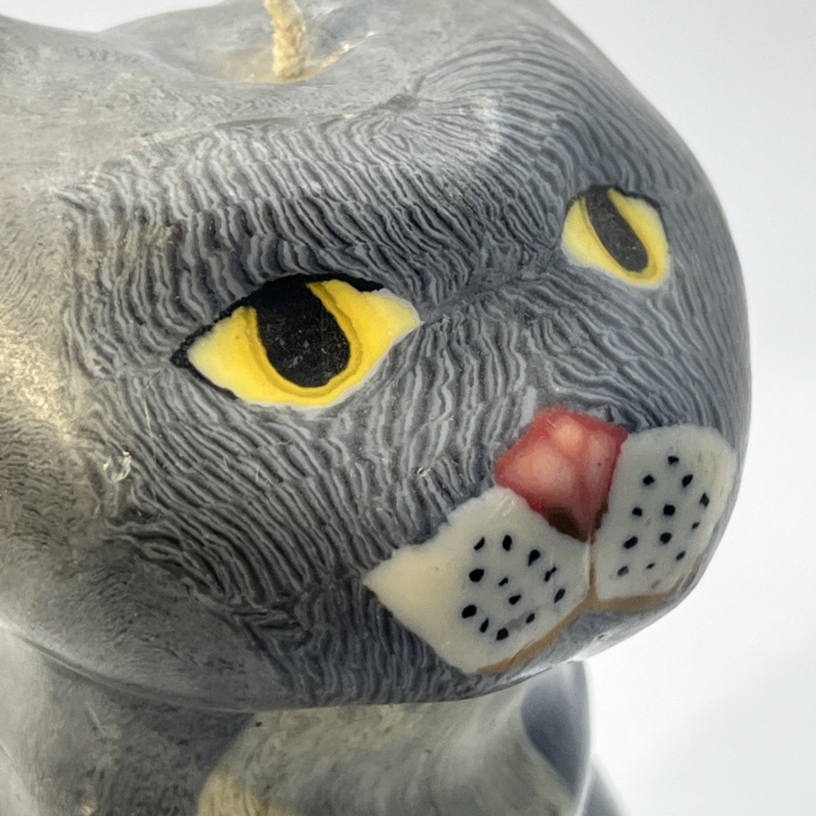 Vtg Gray Tuxedo Yellow Eye Cat Candle 5.5” Wax Figurine Pets Decor Collectible