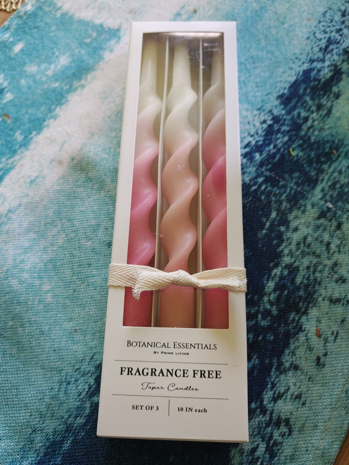 Botanical Essentials Spiral Fragrance Free Taper Candles 3-Pack 10in Pink/White
