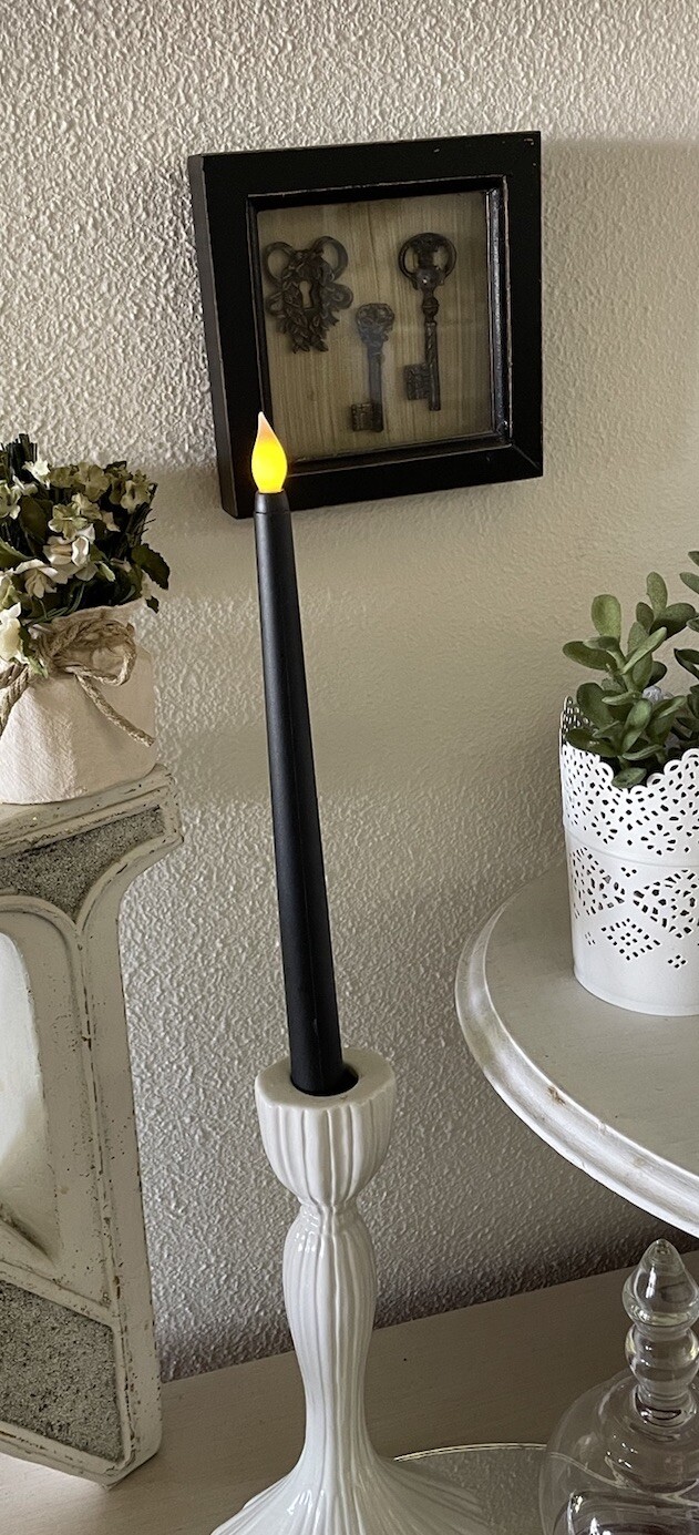 Flameless Taper Candles LED Light Flickering Battery Op Halloween Black Set Of 6
