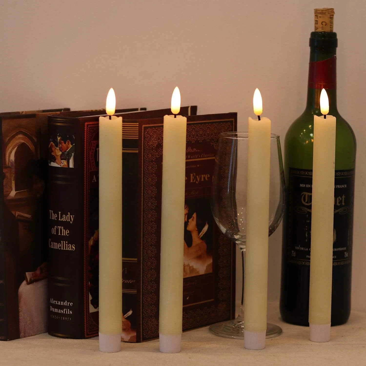 Set of 2, 8″ Flameless Taper Candles Moving Wick Ivory Weddin
