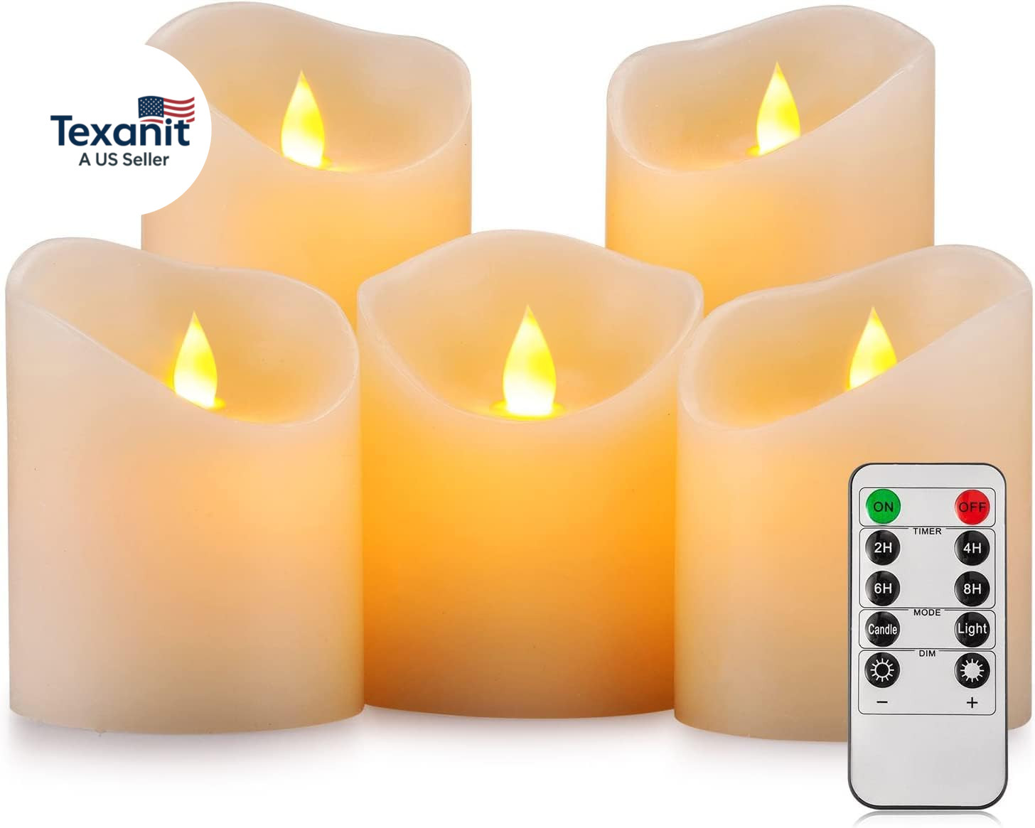 Flameless Candles, Flickering Moving Flame LED Candles Set of 5 (Size: D: 3″ X H
