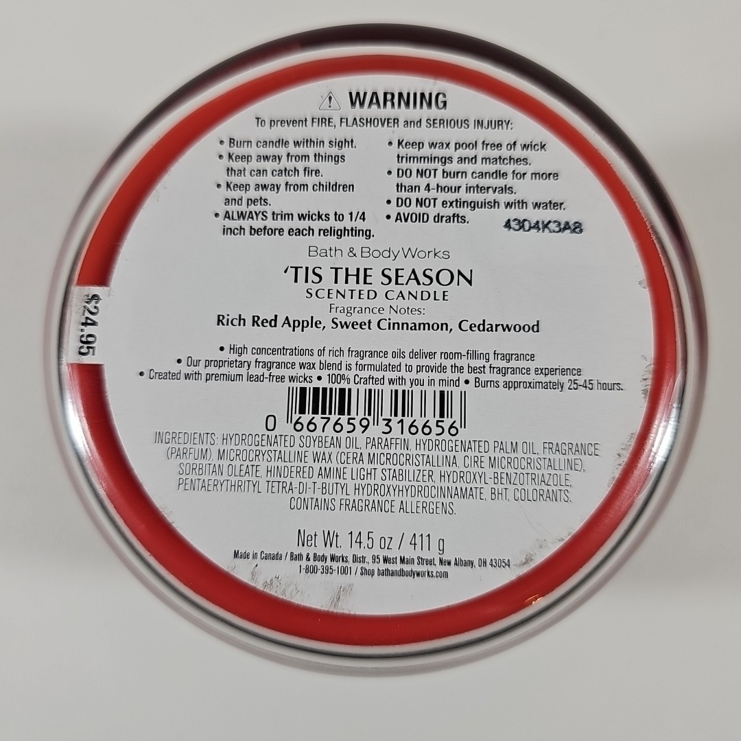 Bath & Body Works TIS THE SEASON 3-Wick Candle 14.5oz New Burns 25–45 Hrs