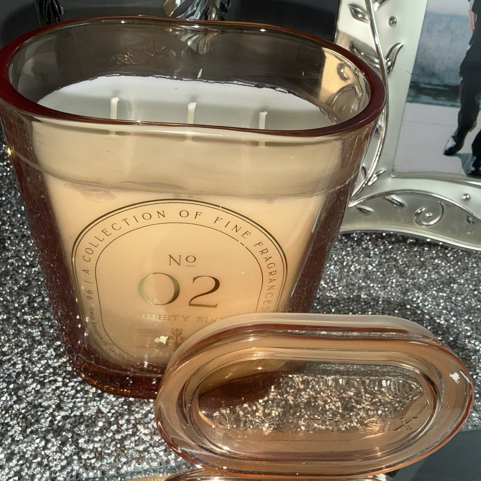 Ninety Six No 02 Candle 26 oz 3-Wick Large Premium Bergamot Rose Amber DW Home