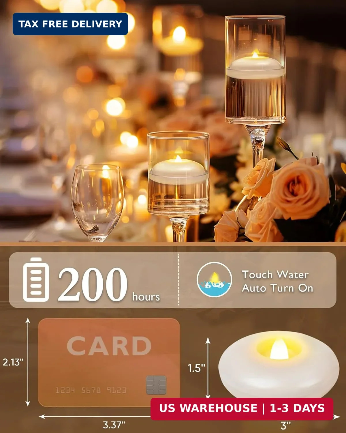 Homemory 24 Pack 3″ Flameless Led Floating Candles, 200 Hour White Battery Opera