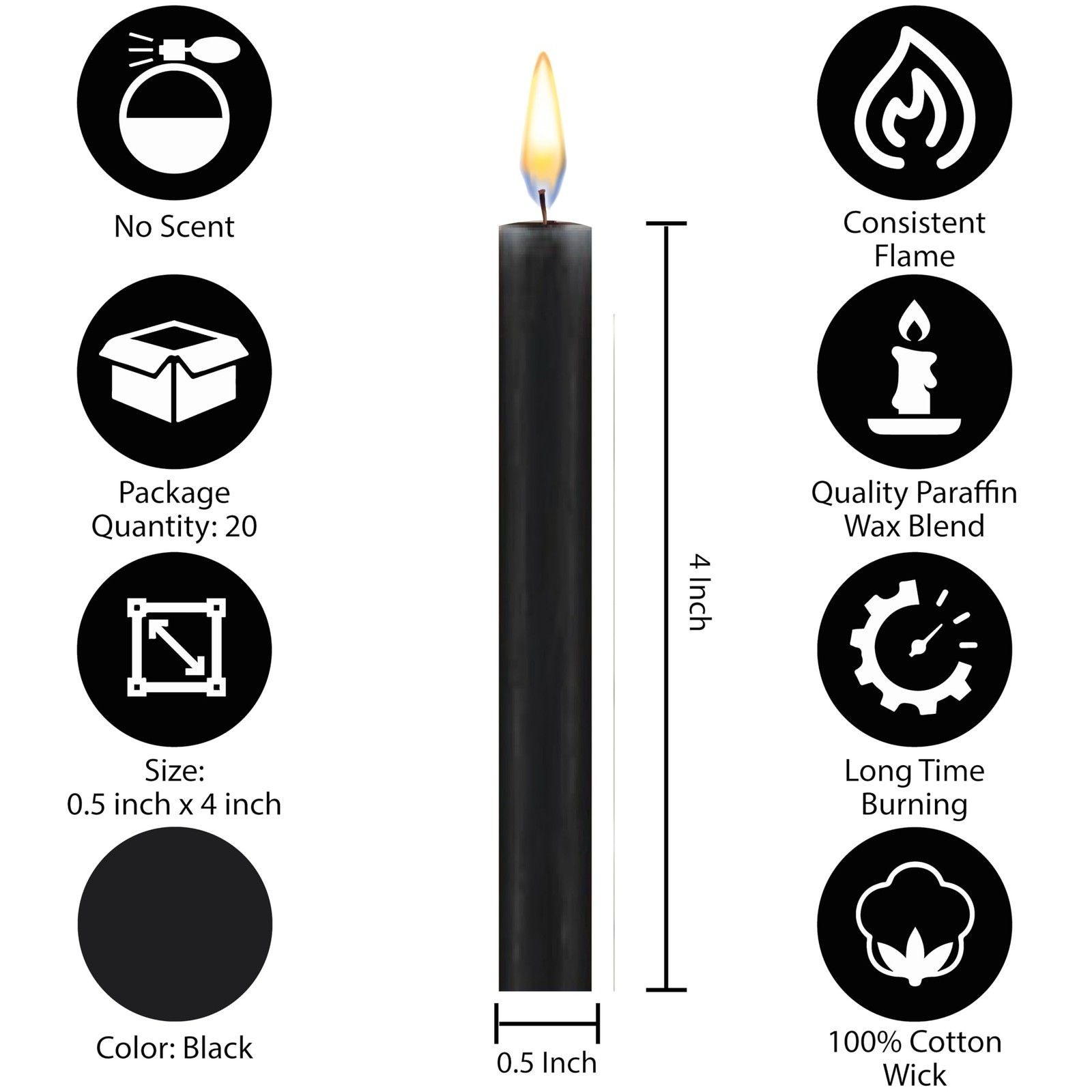 Spell & Chime Black Candles 40 Premium Mini Taper Candles for Rituals