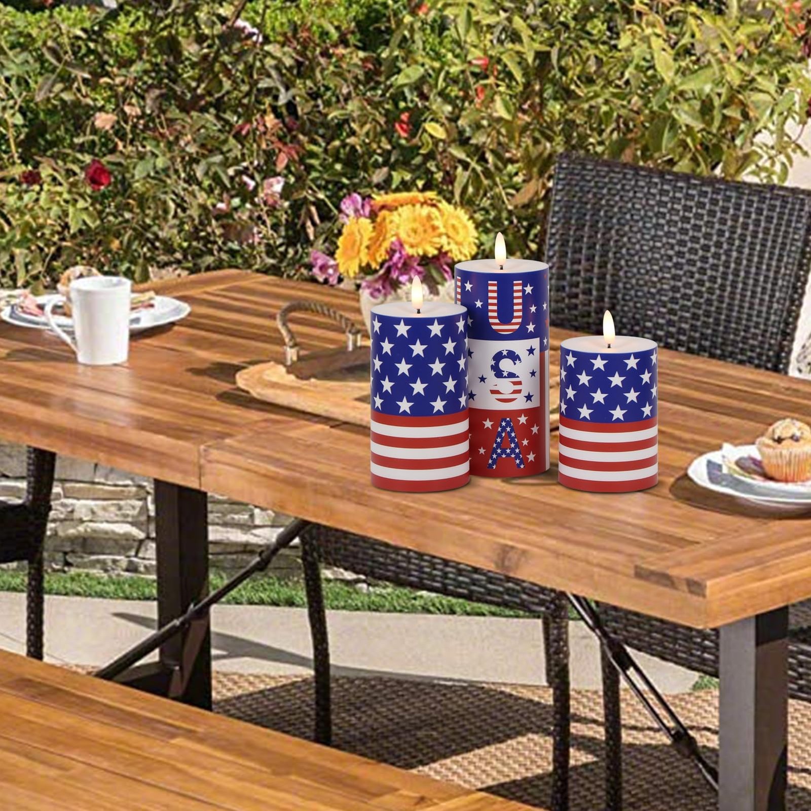 Patriotic Candles Outdoor Waterproof Flameless Candle with Remote & Timer, 4t…