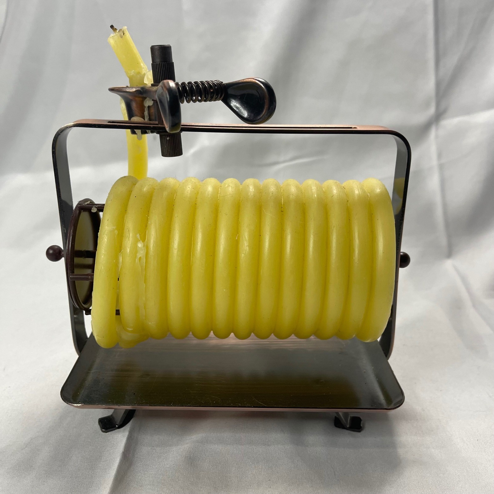 Candle by the Hour Horizontal Beeswax Coil Candle Copper Tone Metal Base Yellow