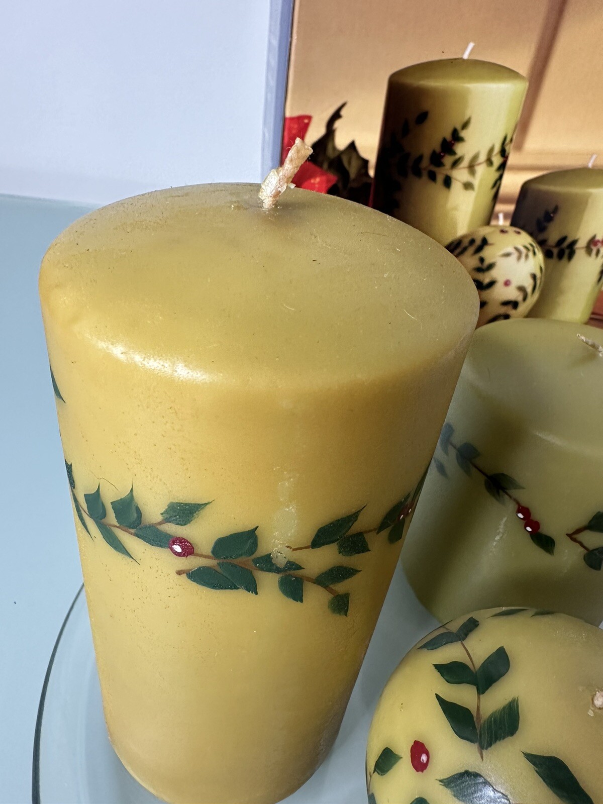 Candle Gift Set. Green Holly. Holiday Time. 3 Candle