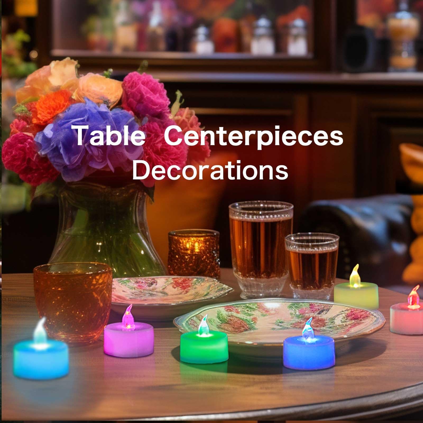 LANKER 24 Pack LED Tea Lights Candles, 7 Color Changing Flameless Tealights, …