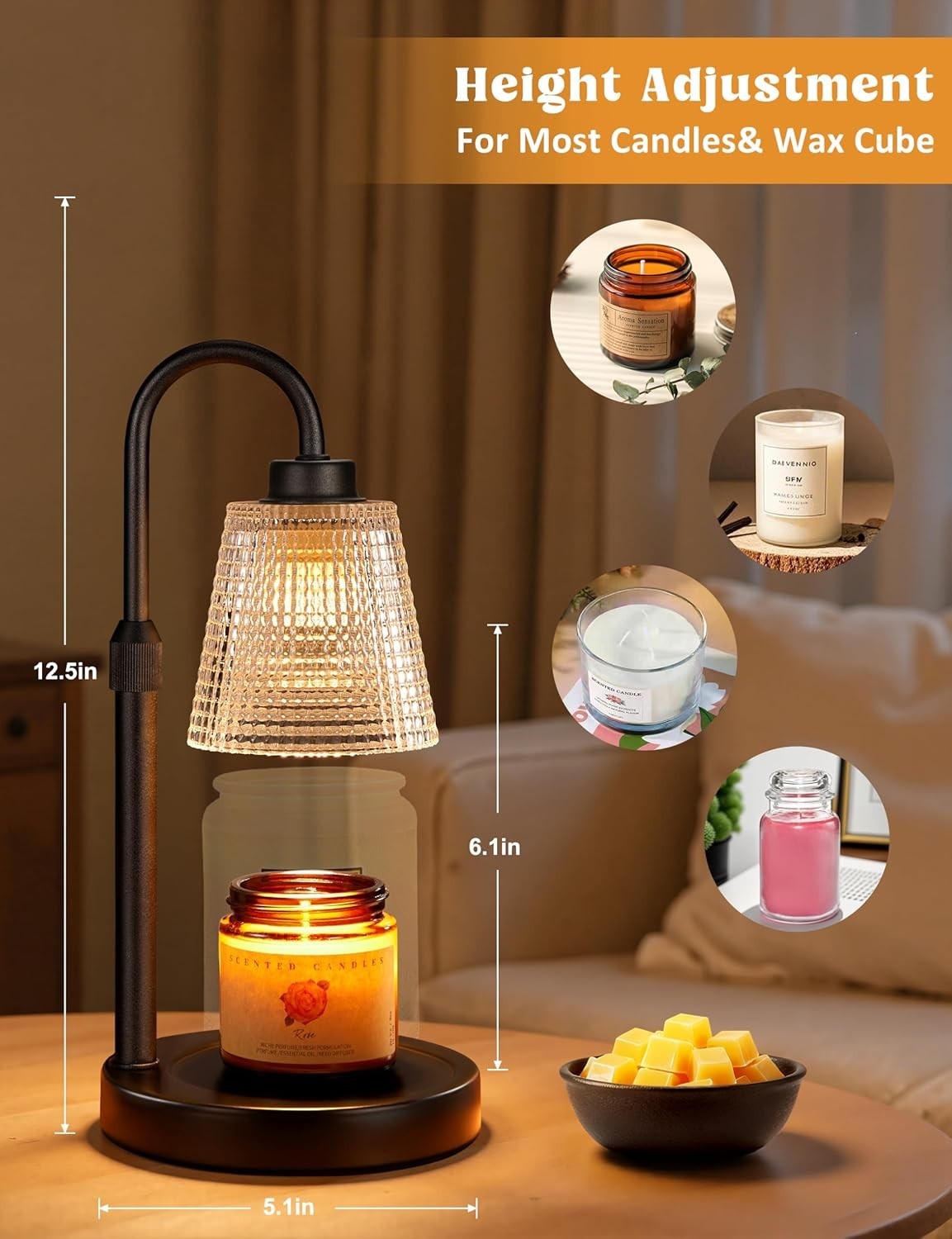 Dimmable Candle Warmer Lamp with Timer, Glass Wax Melts Warmer for Jar Candles
