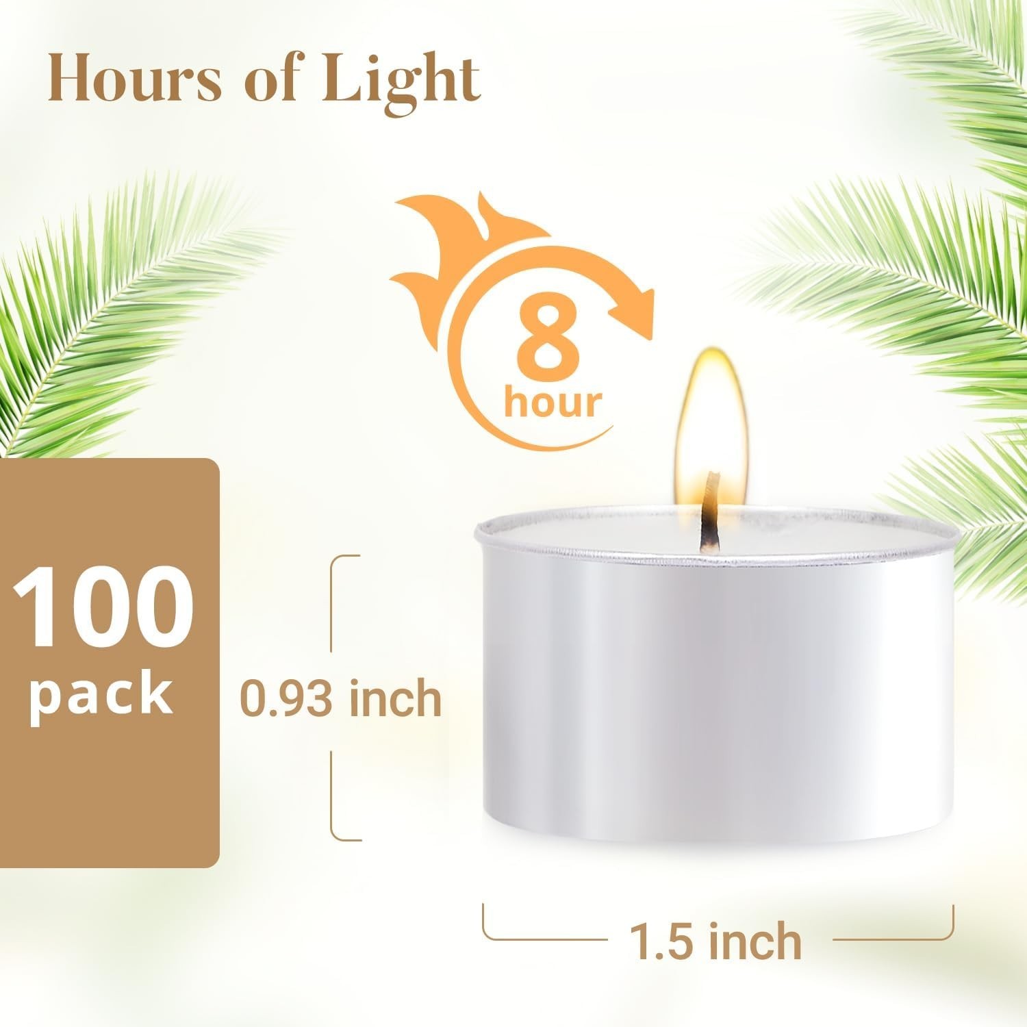 Tea Candles 100 Pack – 8 Hour Burn Time,Unscented Tea Lights Candles for Shab…