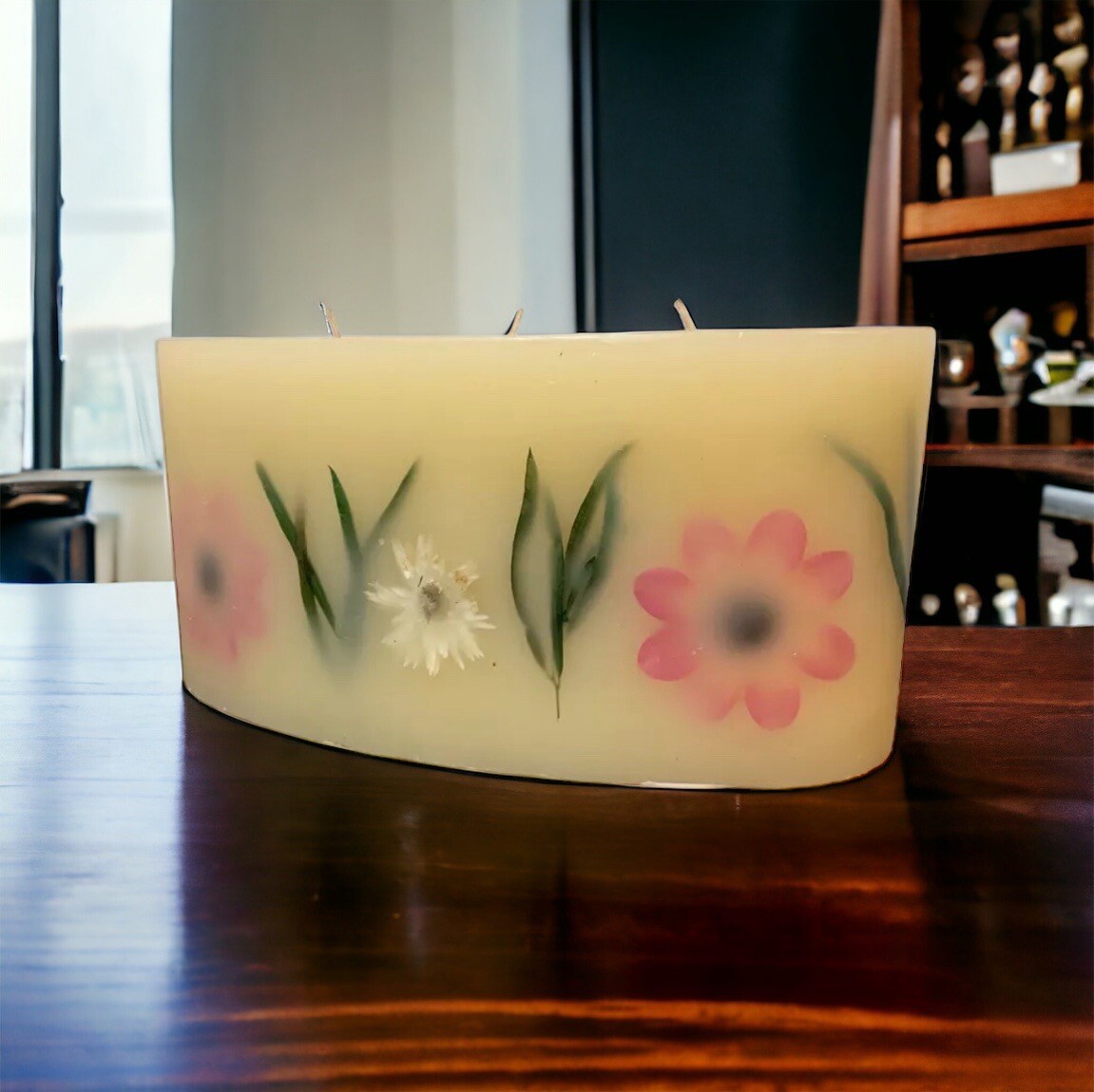 Large Botanical Candle 3 Wick Scented Pressed Flower 12×6 Vanilla