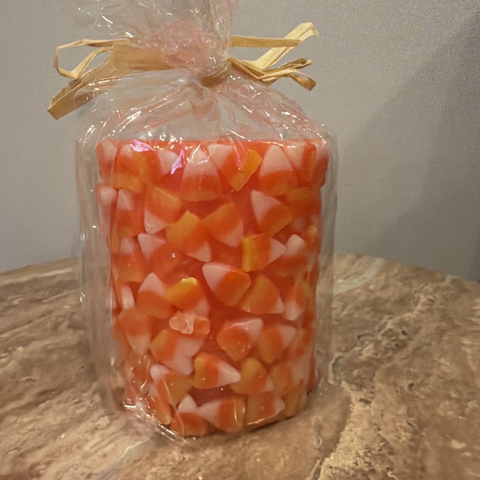 Candy Corn NWT Pillar Candle Halloween Fall Harvest Decor Holiday New Orange Wax
