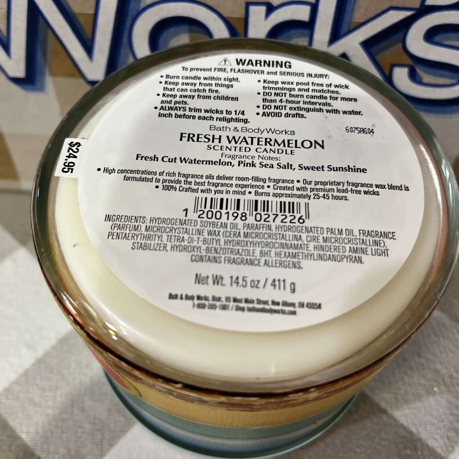 Bath & Body Works FRESH WATERMELON 🍉🏖️ Scented 3 Wick CANDLE 25-45 HRS YUM