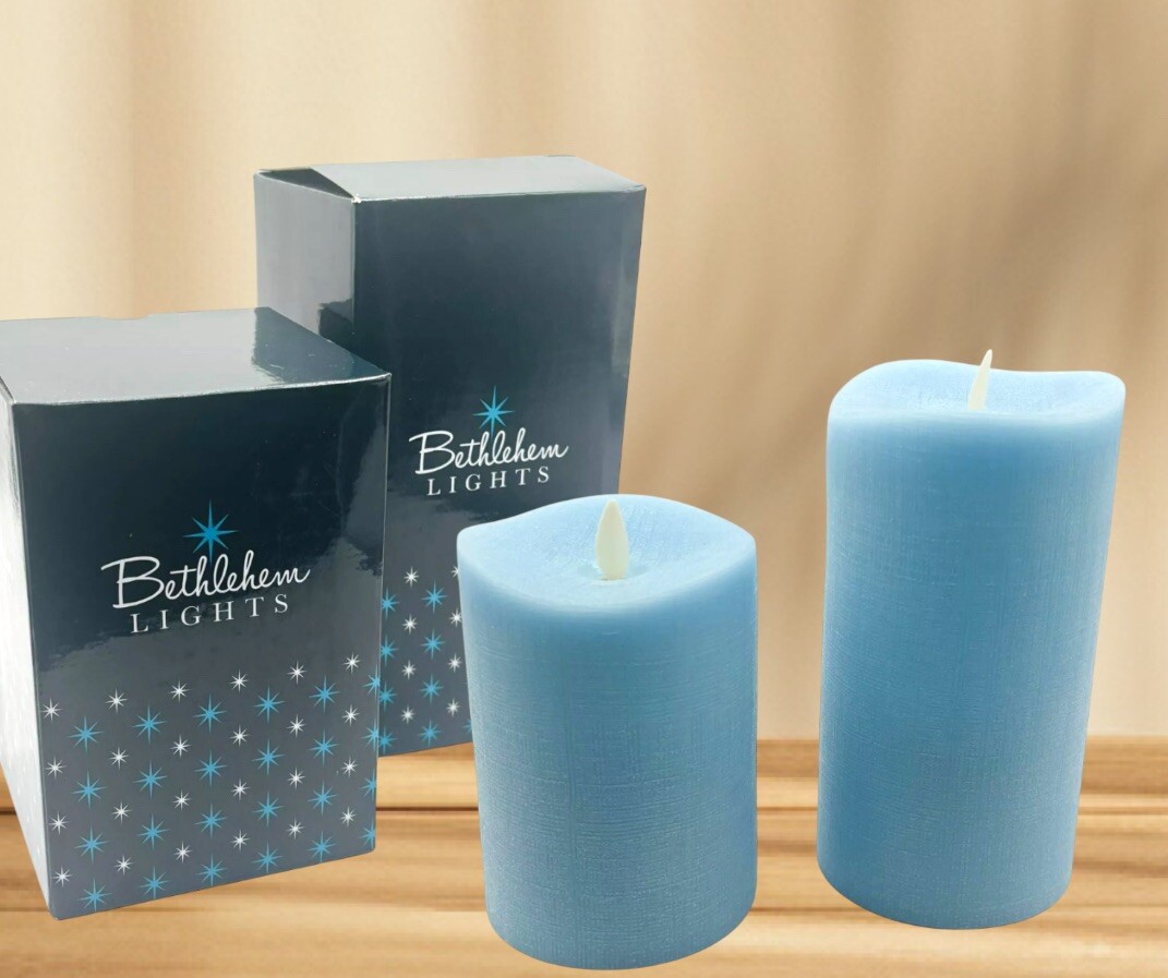 Bethlehem Lights LED Touch Flameless Candles w/Timer Blue Pillar~Lot of 2~New