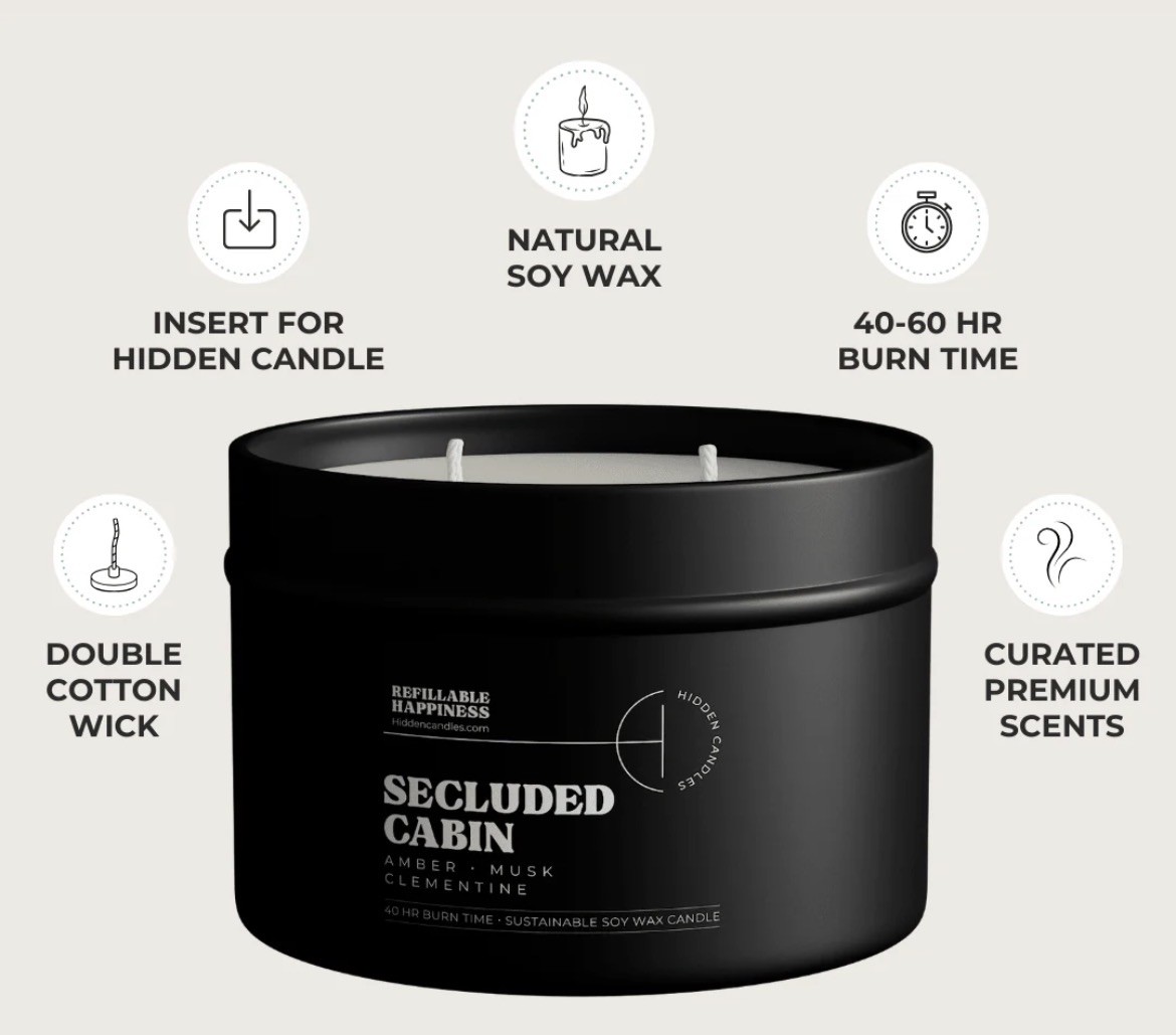NEW Hidden Candles Secluded Cabin Scented Soy Wax Candle, Multiple Wick 10.6oz