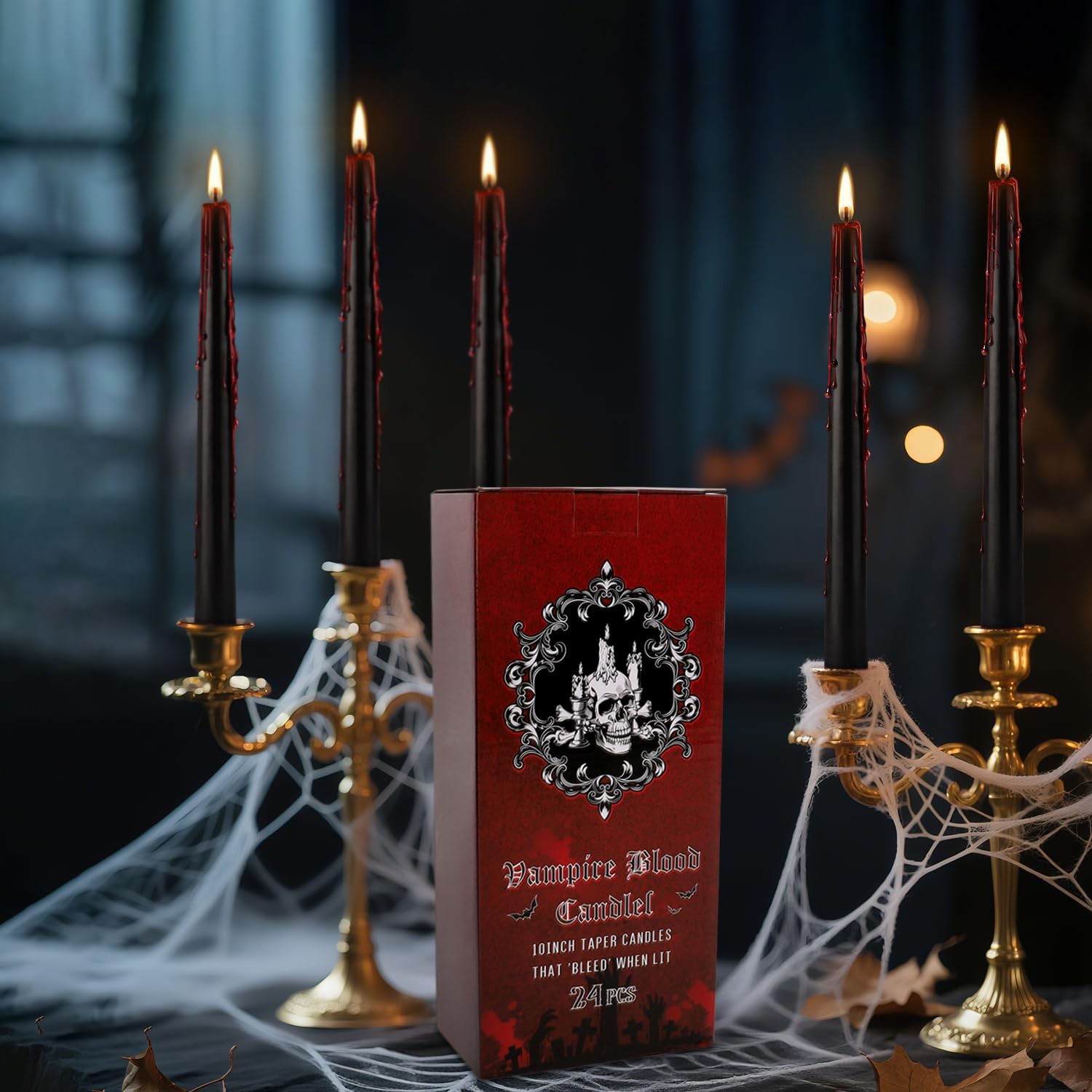 24 Pack Vampire Tears Taper Candles, 10 inch Tall Bleeding Candles, Unscented Bl