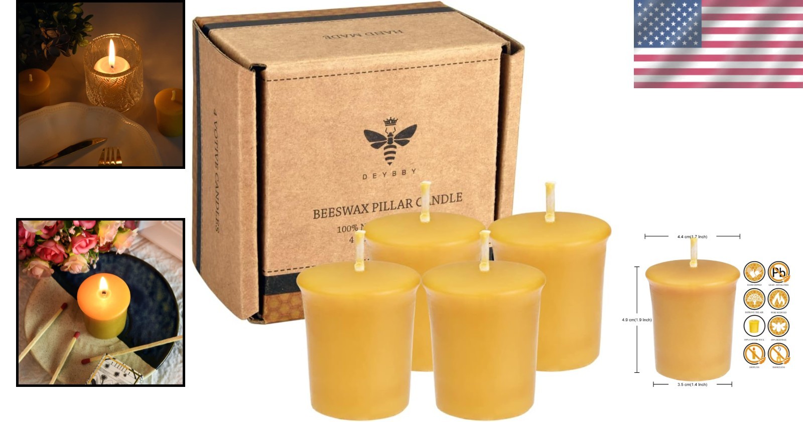 Radiant Yellow Beeswax Candles 4-Pack – 12 Hour Clean Burn for Any Occasion