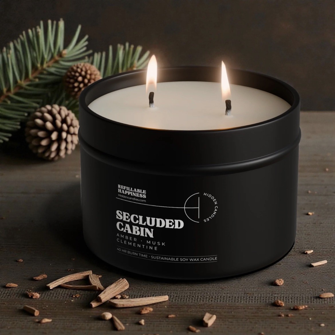 NEW Hidden Candles Secluded Cabin Scented Soy Wax Candle, Multiple Wick 10.6oz