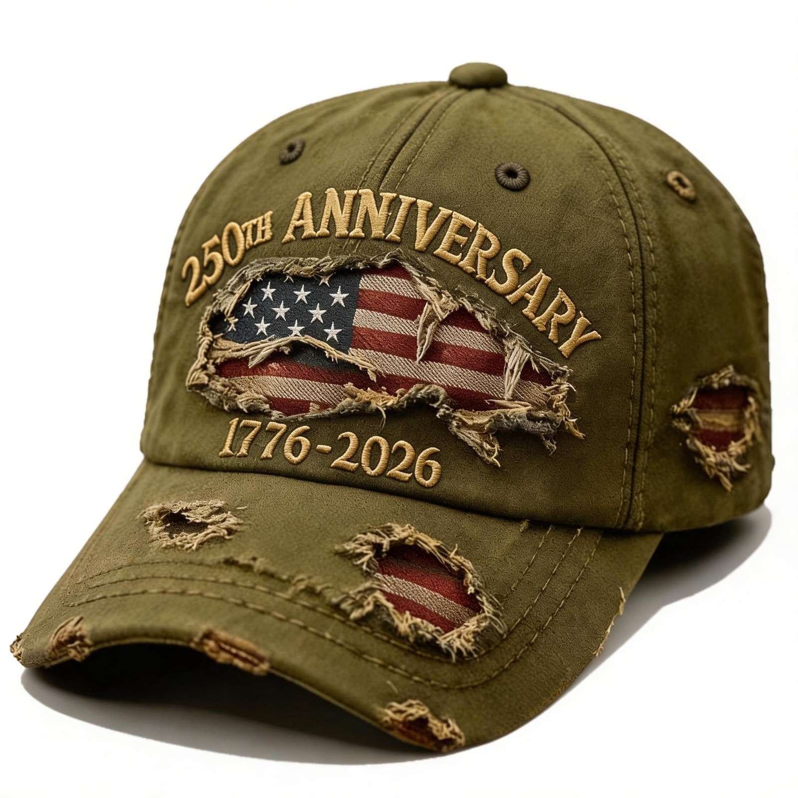250 Anniversary USA Hat 1776-2026 Flag Vintage Washed Hat Distressed Denim Em…
