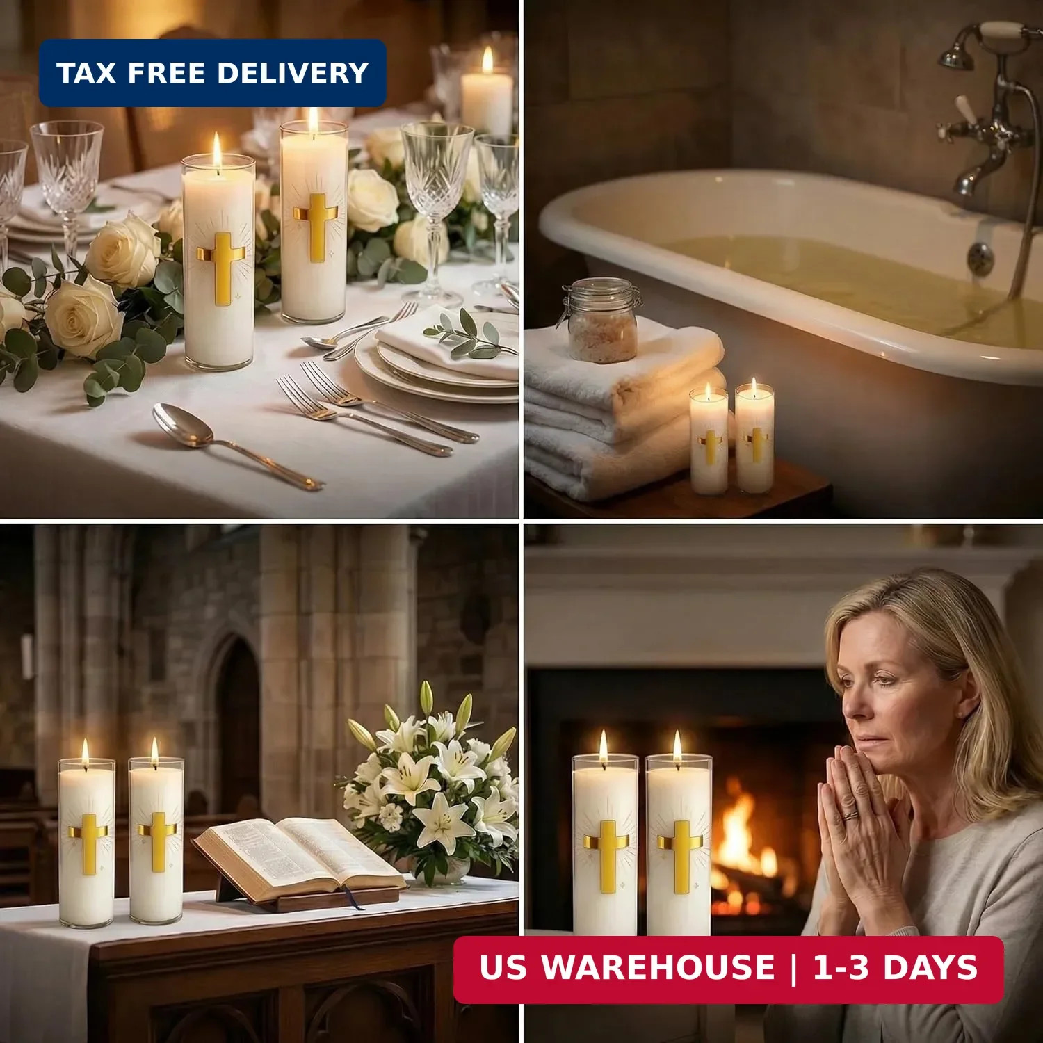 White Beeswax Candle – 2 Pack, 160-Hour, Blessed for Church, Wedding, Prayer & H