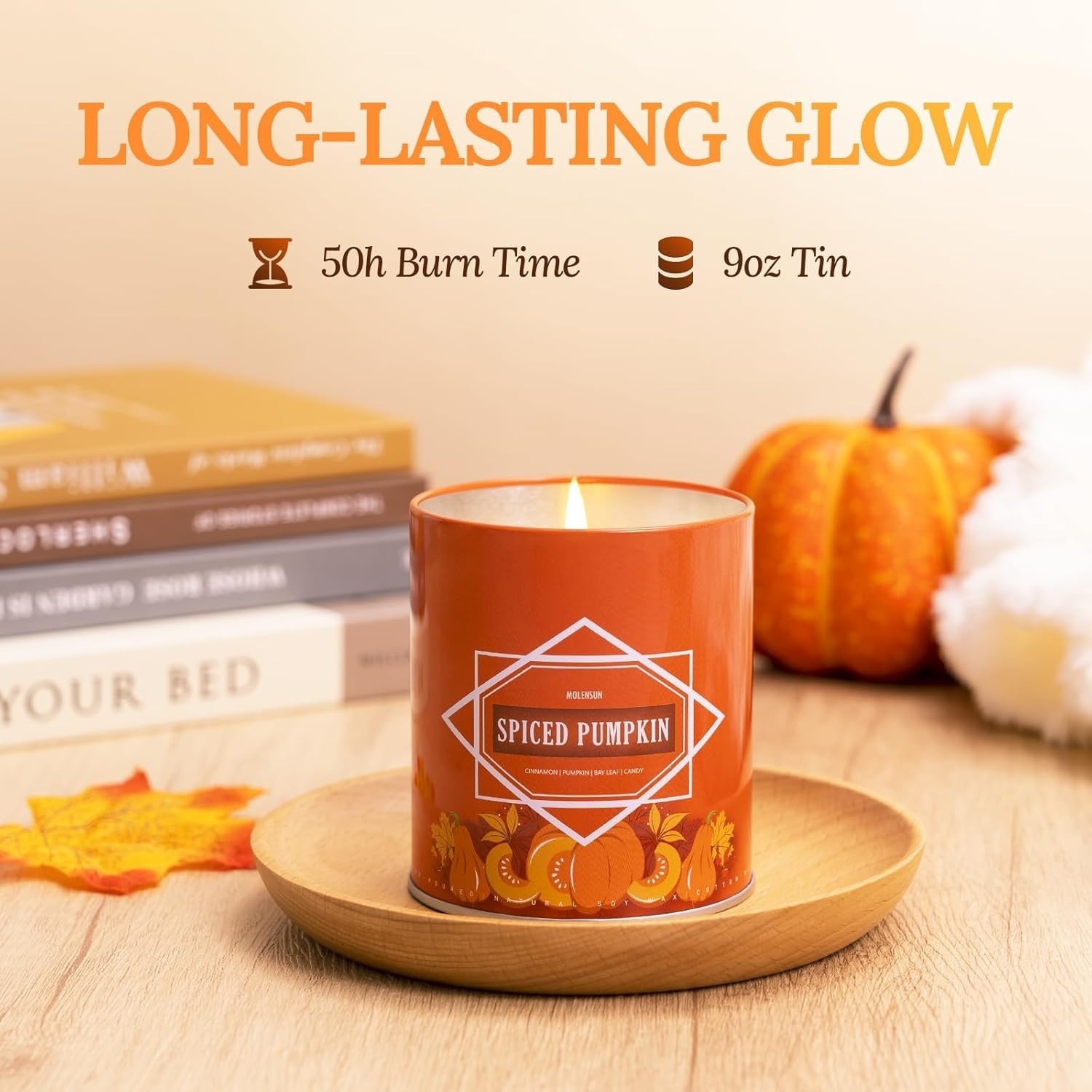 Fall Candles – 36oz (4×9oz) Soy Candles Gift Set with Autumn Scents: Pumpkin Spi