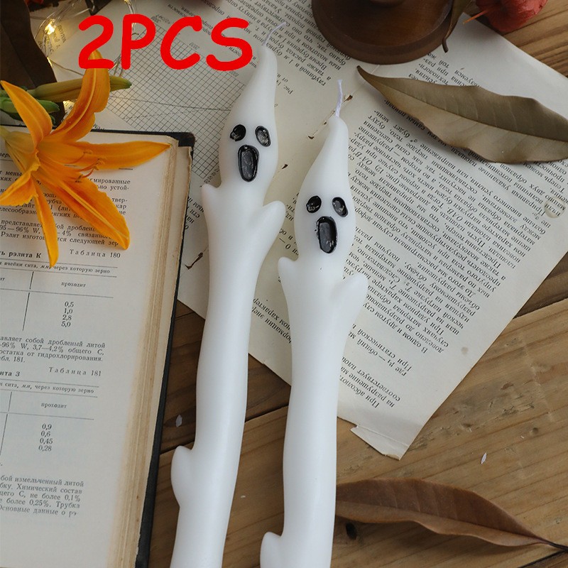 2Pack 25cm White Spooky Ghost Long Candles Home Dinner Candles for Party Decor