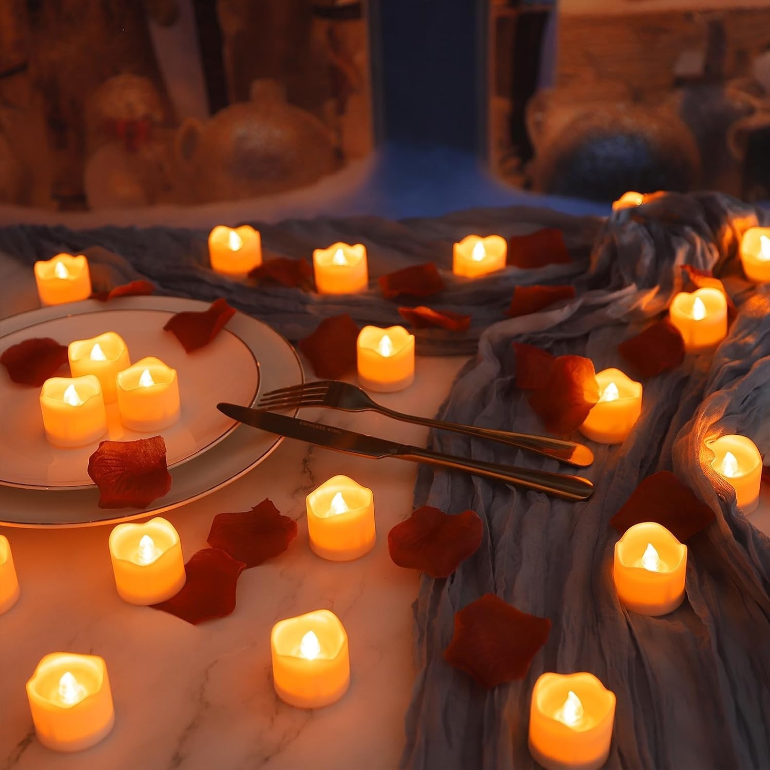 Flickering Flameless Fake LED Tea Lights with Dual Remotes, Dimmable Steady &…